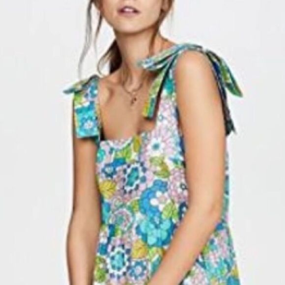 New DODO BAR OR Lima Square-neck Floral-print Dress In Flower 3 Blue Small - Picture 3 of 15
